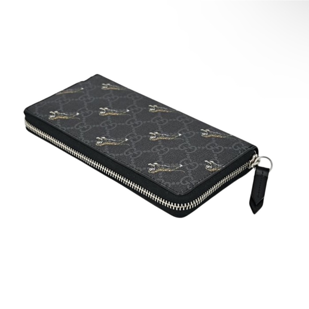 GUCCI LEAPING TIGER MONOGRAM CONTINENTAL ZIP AROUND WALLET
